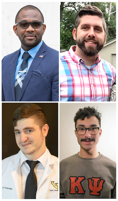 Clockwise from top left: SNPhA President-Elect Obioma Opara, Dr. Frankie Julian, Kappa Psi Philanthropy Chairman Jad Kawas and FAWN President Ali Khanafer.