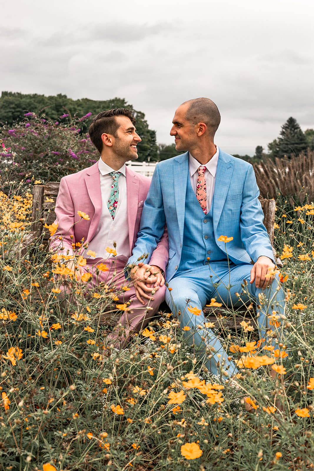 Colin and Kirk in a field of flowers