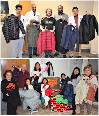 The brothers of Kappa Psi (top) and members of the Philippine American Cultural Center of Michigan (below) collected winter coat donations to help keep families warm in Michigan and Ukraine.