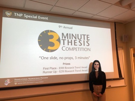 Taylor Takla was awarded 1st place in the Translational Neuroscience Program's 3-Minute Thesis Competition in November 2022.